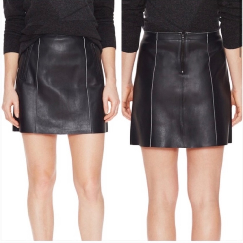 Vince Black Leather Bitone Mini Skirt